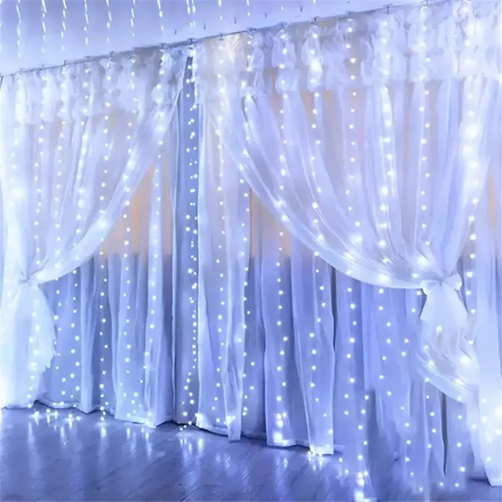 8 Mode Battery Power 100-600LED LED Curtain String Lights Outdoor Bedroom wedding Christmas Halloween Autumn Home Decor Indoor
