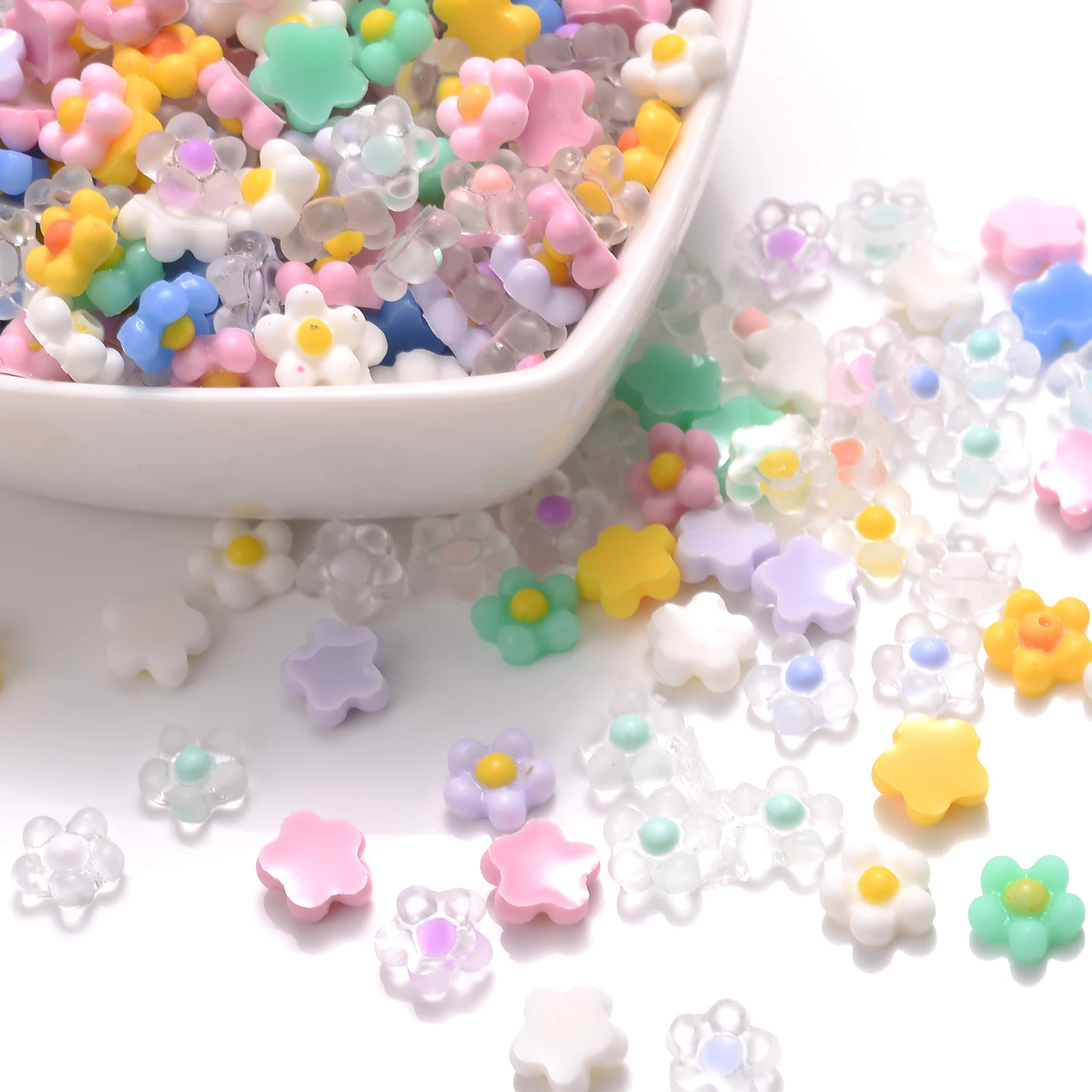 100pcs 7mm 3D Simple Flowers Nail Stickers Elegrant Wedding Design Adhesive Sliders Summer Textured Engraved Decoration