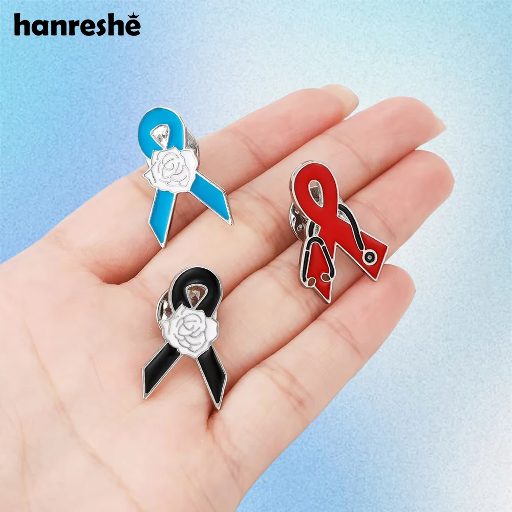 Hanreshe Breast Scarf Enamel Brooch Pins Set Medical Aids Day Themed Backpack Lapel Badge Jewelry Accessories for Female