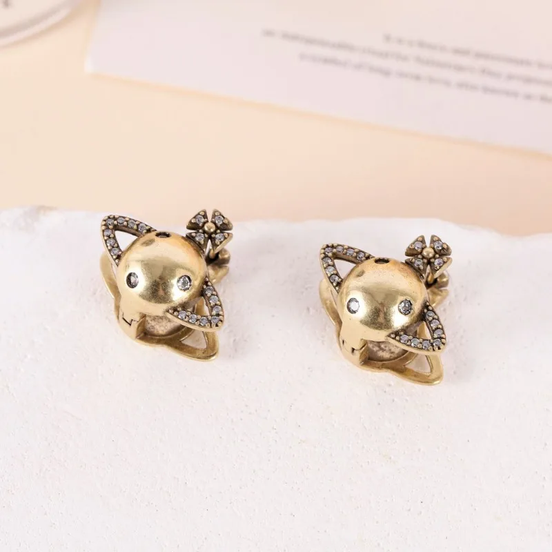 Fashion Sweet and Cool Cartoon Cat Planet Jewelry Exquisite Small Diamond Zircon Temperament Simple High-end Sensory Earrings