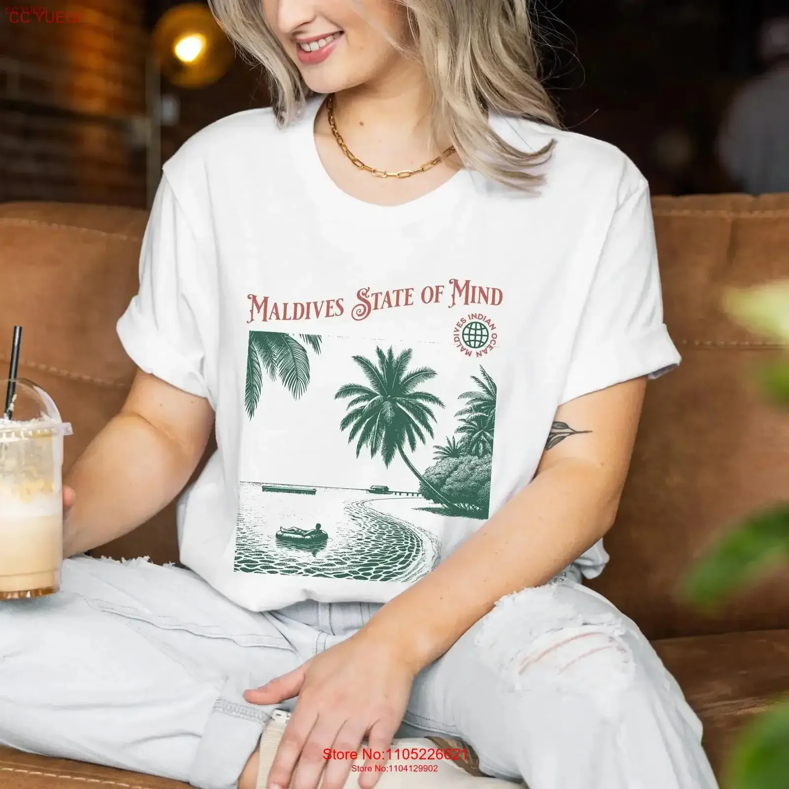 Maldives state of mind T shirt island vacation gift South Asia travel destination unisex sizing vintage Washed Versatile Casual