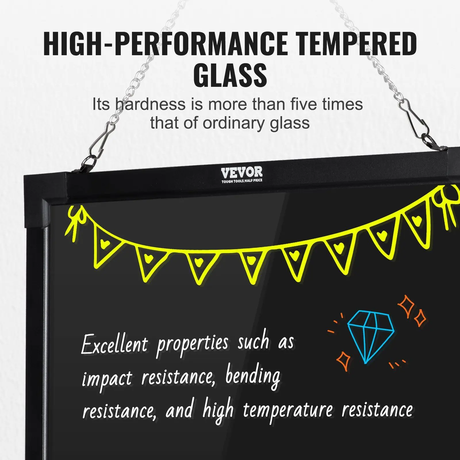 กระดานดำ LED กระจกนิรภัยขนาด 24x16 นิ้ว พร้อมไฟโปรแกรมได้ 16 สี 4 รูปแบบ 5 ระดับความสว่าง ควบคุมผ่านรีโมท