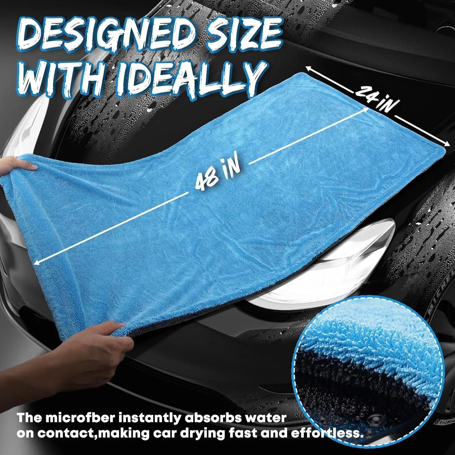 1400GSM Full-Size SUV Truck Drying Towel Double-Sided Microfiber, Twisted Yarn Technology, High Absorbency And Scratch-Resistant