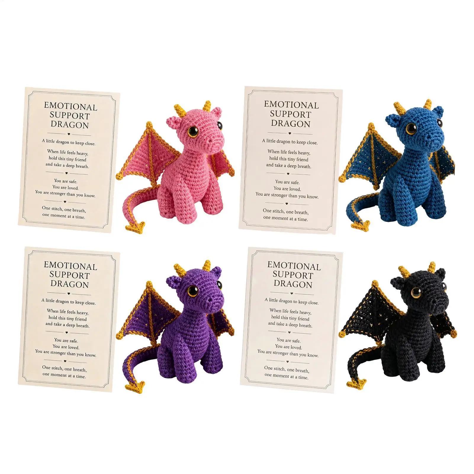 Crochet Dragon Pocket Emotional Knitted Dragon Doll with Card Positive Animals for Women Men Teens Students Coworkers Teachers