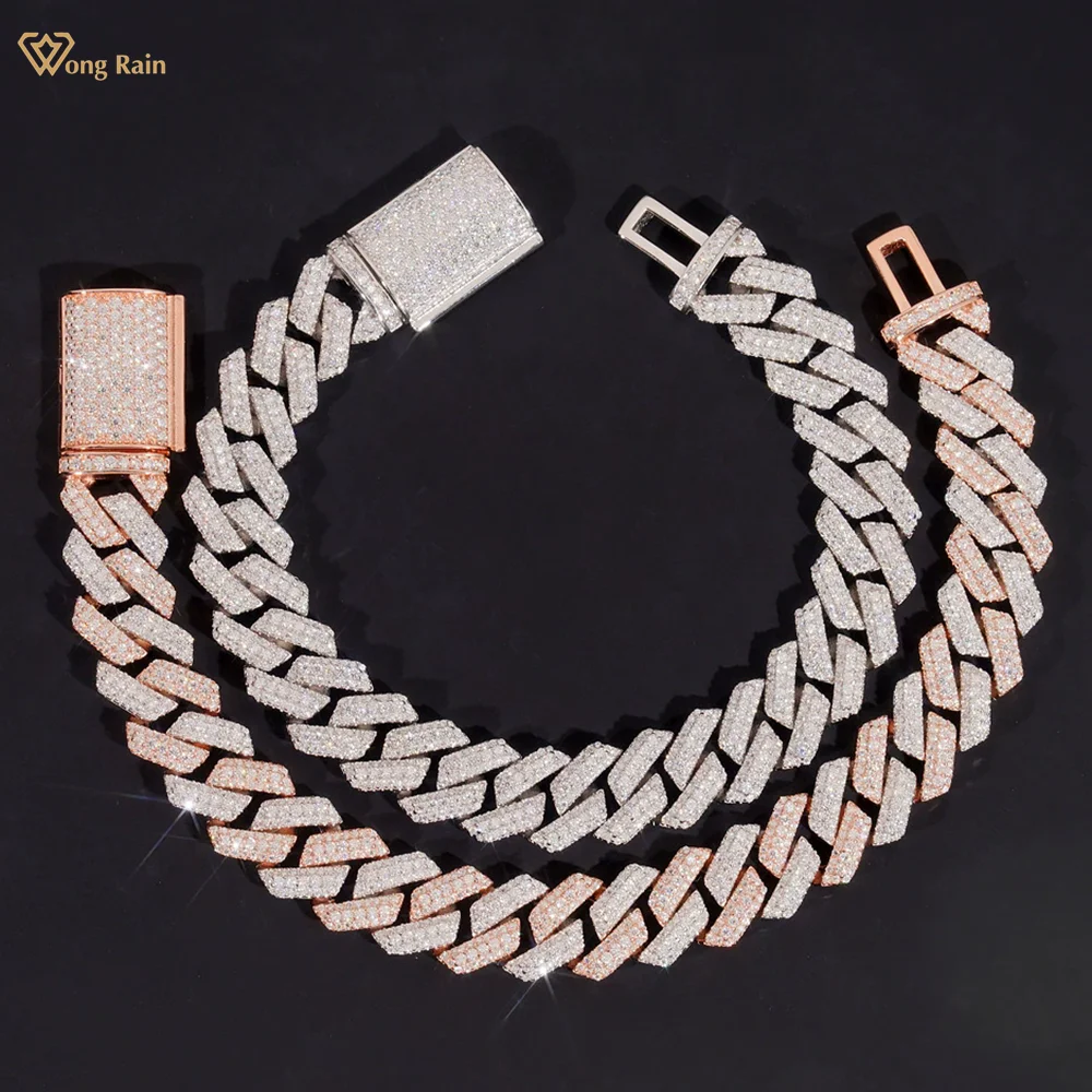 

Wong Rain 925 Sterling Silver VVS1 3EX D Color Real Moissanite Diamonds Gemstone 12.5 MM Cuban Chain Necklace Fine Jewelry GRA