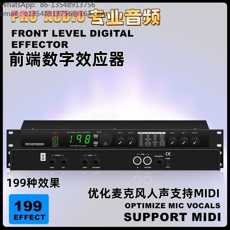 Professional Digital Pre-stage Vocal Effect Processor, DSP Audio Equalizer with 199 Built-in Sound Effects & MIDI Function