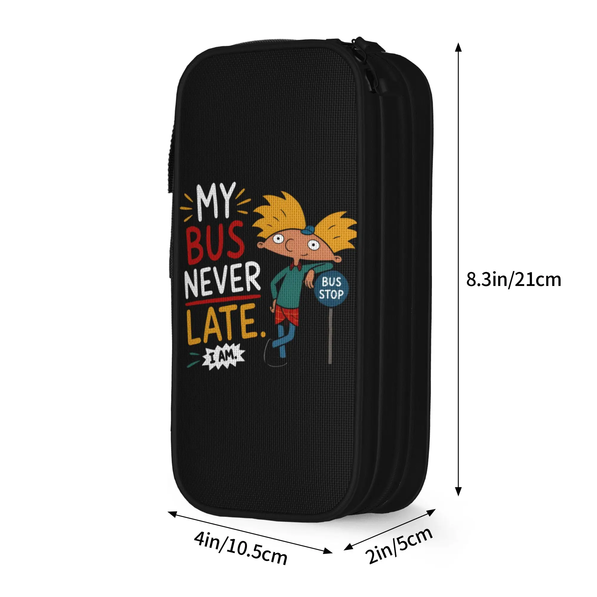 Cute Hey Arnolds Retro Bus Pass  Pencil Case  Pencil Box Pen Holder Large Storage Bag Students School Zipper Stationery