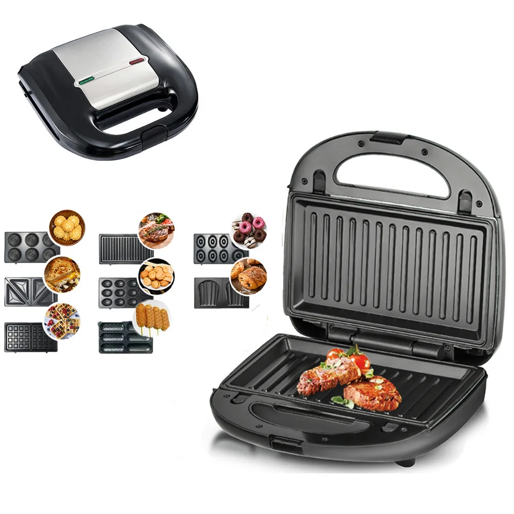 Macchina per panini elettrica 8 in 1 Crêpes Maker macchina per Fruehstueck con 8 pannelli antiaderenti rimovibili per cialde ciambella