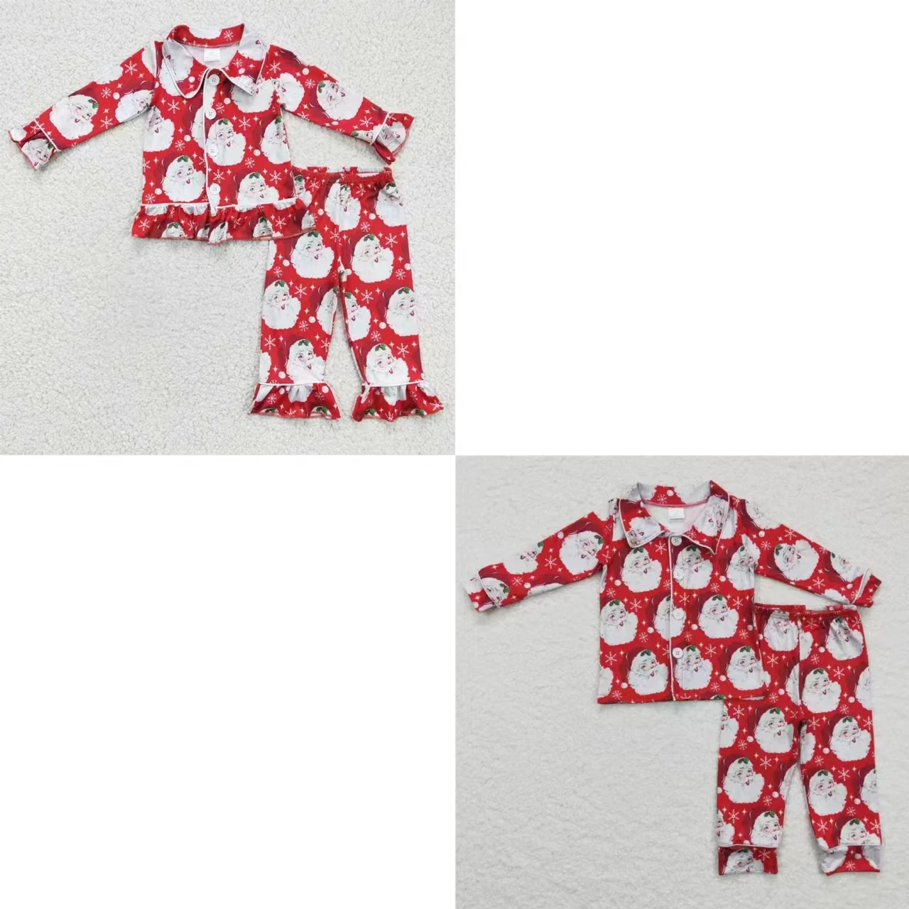 

Wholesale Baby Boy Girl Christmas Santa Sleepwear Red Pants Kids Outfit Infant Pajamas Children Long Sleeves Button Down Sets