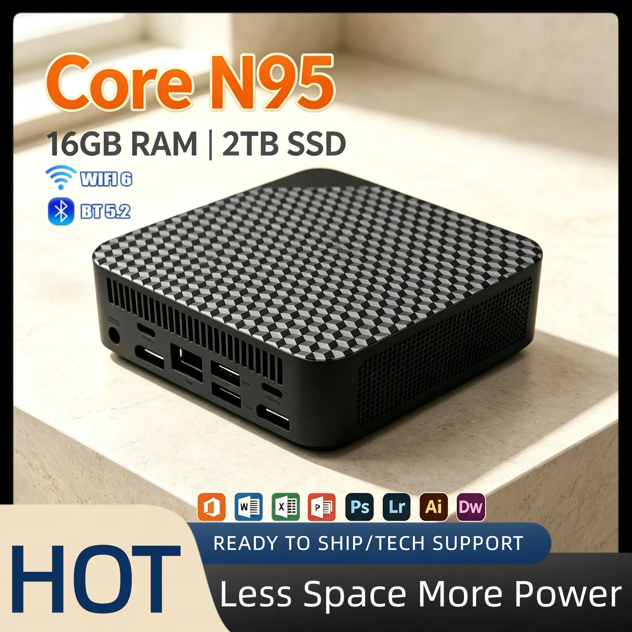 Intel N95 Micro Mini Computer 16GB RAM 512GB NVMe SSD Triple 4K Video WiFi6 BT 5.2 Silent Home Office Pro Max Fast Desktop