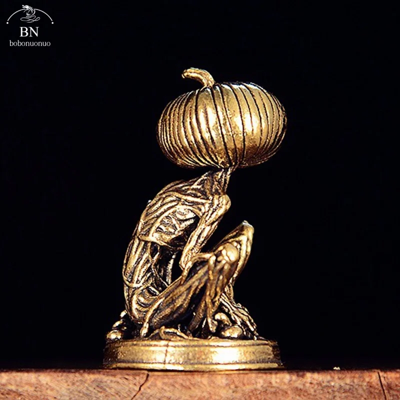 Small Figurine Ornament Halloween Pumpkin Statue Brass Pumpkin Monster Figurine Home Decor Office Desktop All Saints' Day Gifts view 4
