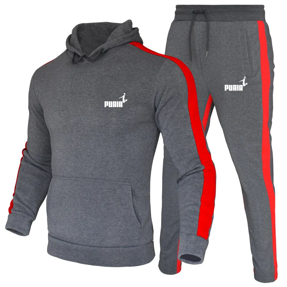 Quality Mens Tracksuit Printing Casual Hooded Sweatshirt 2 Pcs Set Fitness Sports Suit Street Trend Stripe Jogging Mens Clothing image 4