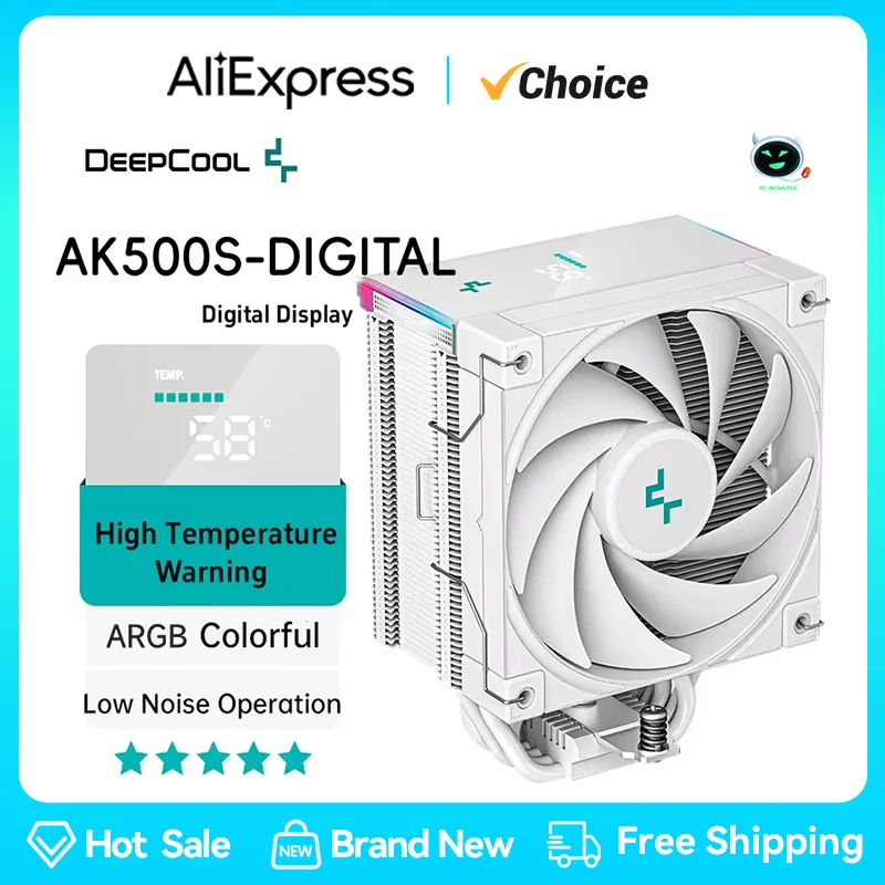 DeepCool AK500S CPU Cooler Digital WH For AM5 1850 RPM PWM Real-time Display CPU 쿨러 Air Cooler With 5 Heatpipe Cooling кулер для