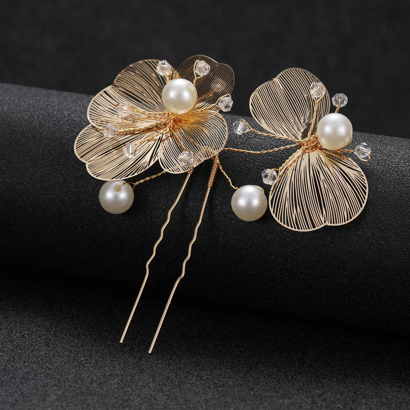 Luxurious U Shape Hair Stick Hair Decorations Strong Hold Ladies Gold Flower Headdress for Party Cosplay Outfit Cloth Matching