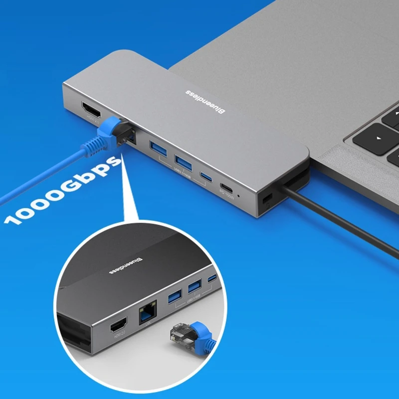 Blueendless USB 3.1 10 HUB Type-C Docking Station HDMI2.0 compatível com Lan