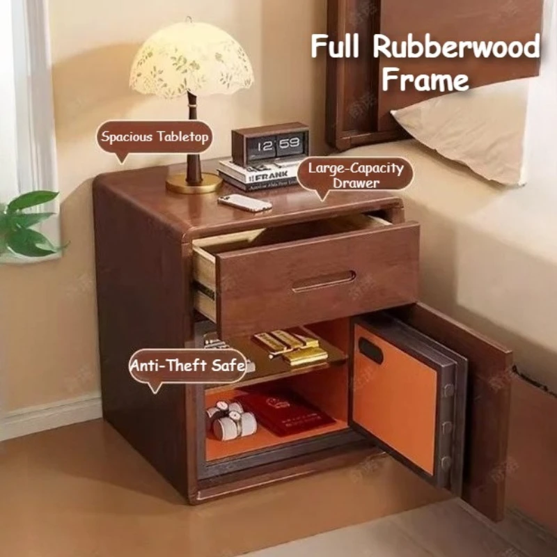 Multifunction Fashion Bedside Table With Drawers Safe Strongbox Nightstands Tricolor Lamps Dimmable Solid Wooden Furniture Home