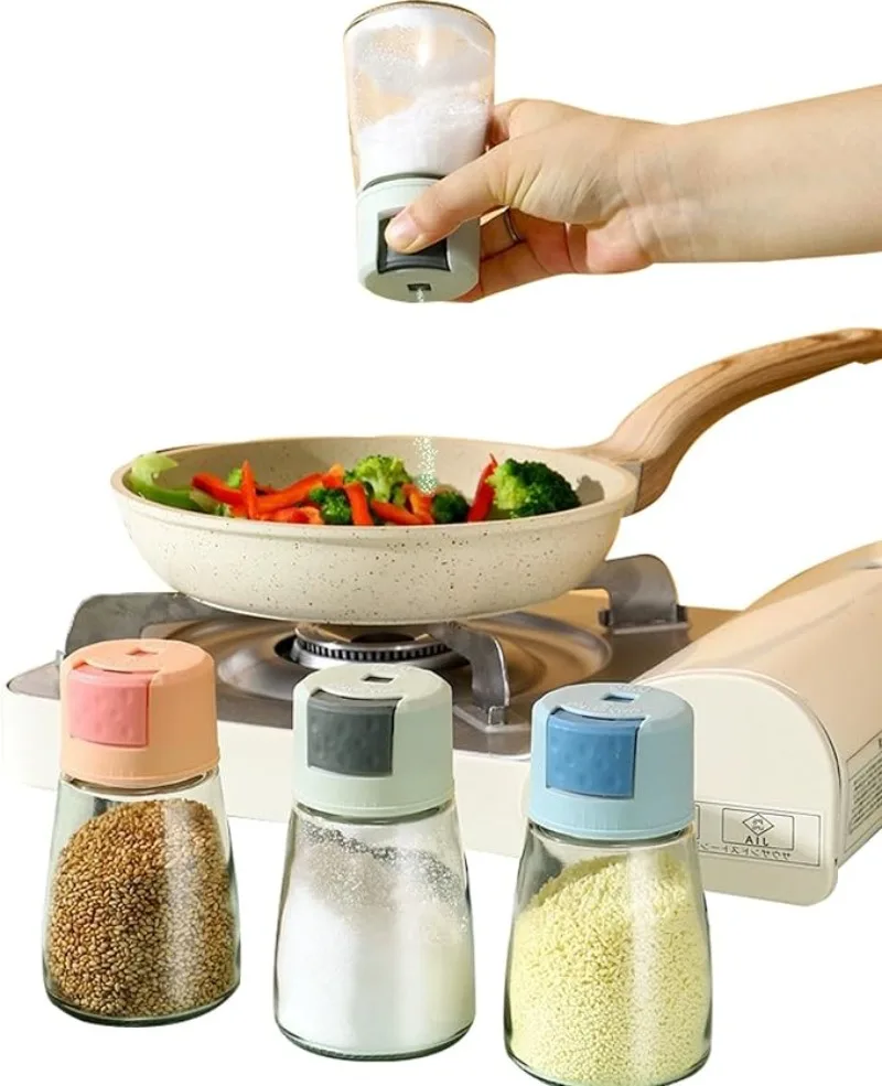 Measureable Salt Control Salt Shaker Kitchen Sealed Seasoning Jars Quantitative Press Seasoning Box Cumin Seasoning Bottle