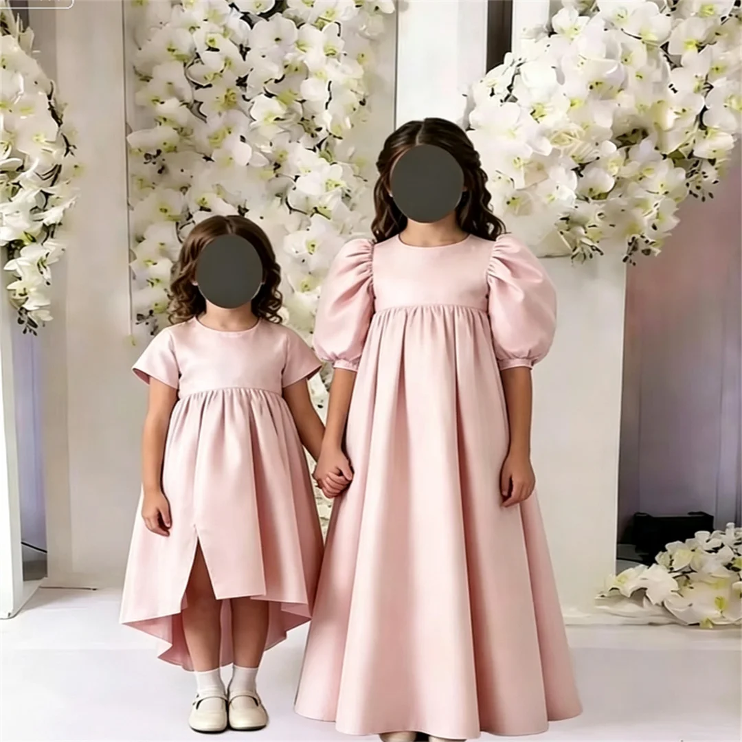 Customisable Elegant Flower Girl Dress Quality Pink Satin Fluffy Big Bow For Kids Wedding Birthday Party Evening Ball Gowns