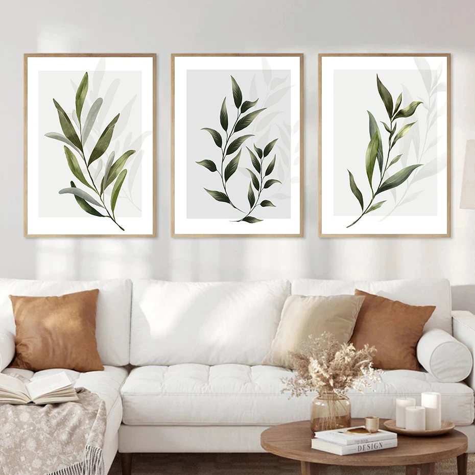 Frameless Sage Green Botanical Line Neutral Wall Poster Prints Bedroom Wall Canvas Painting Prints for Living Room Home Decor Cu view 3