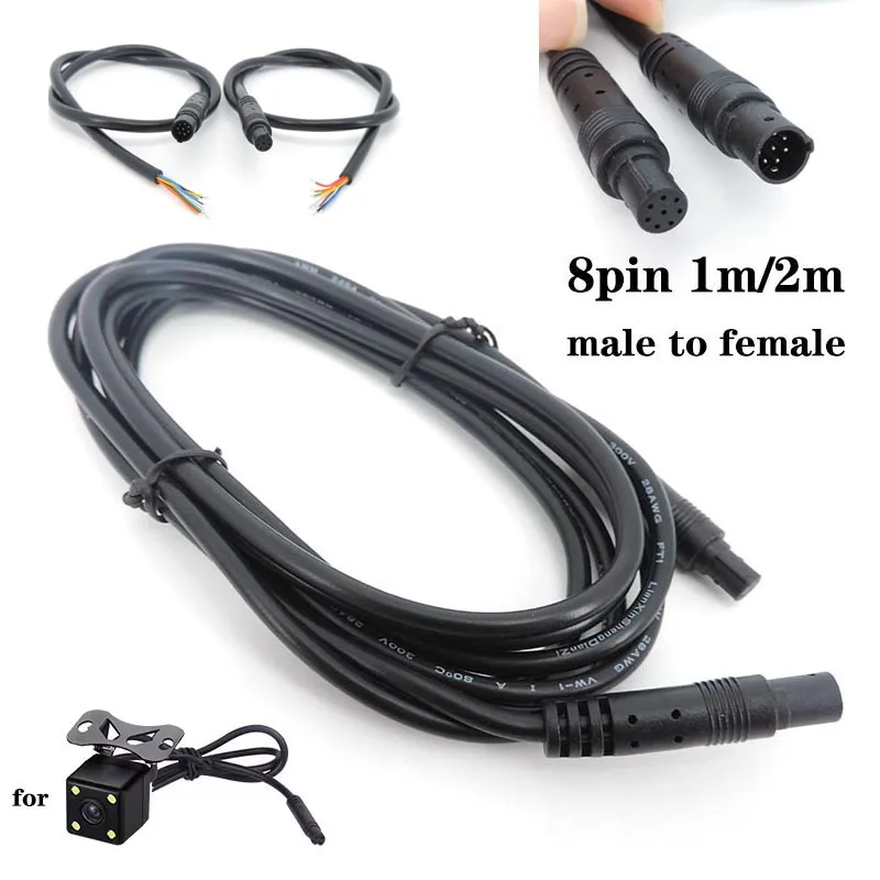 1m 2m 8 pin core Male to Female Cord Car Rear View vehicle DVR Camera  Reverse connector Cable cord HD Monitor extend Wire