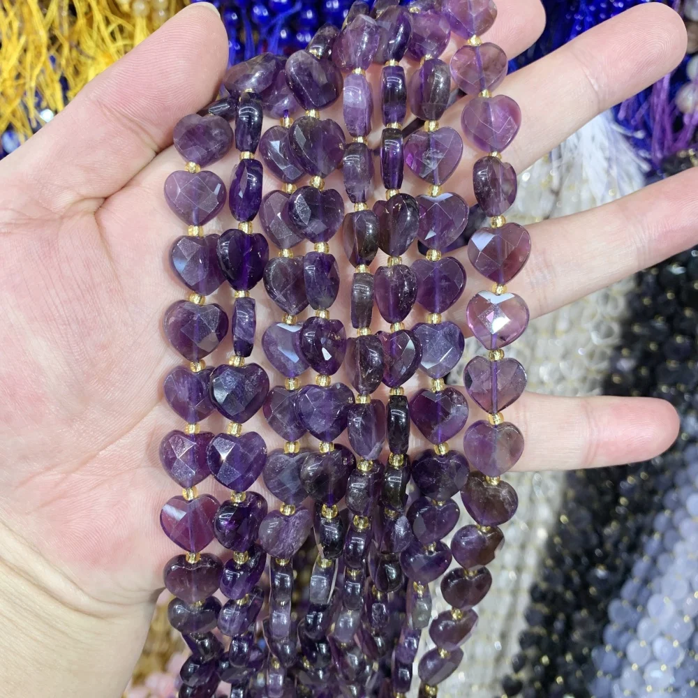 Natural Amethyst Labradorite 11-12mm Faceted Heart Shape Loose Beads DIY Necklace Pendants For Jewelry Making Accessories