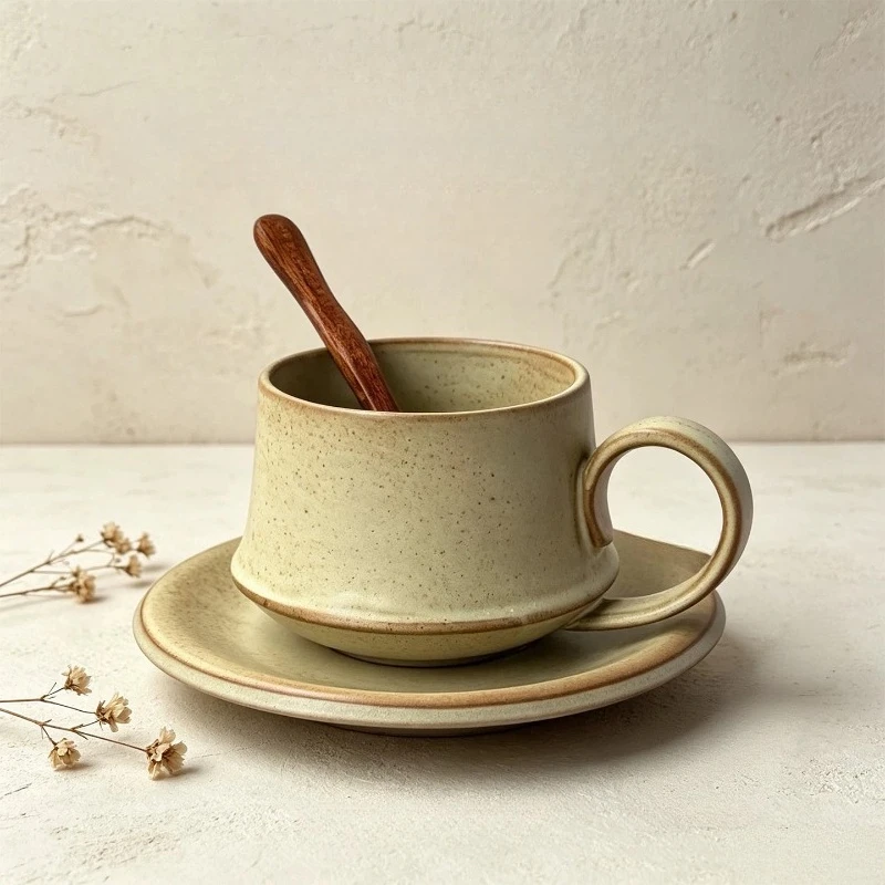 Vintage coarse pottery coffee cup & dish set,Japanese handmade texture ceramic coffee cup,home afternoon tea cup,Christmas gift