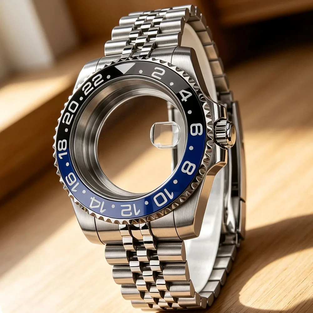 Silver 40MM Watch Case Sapphire Glass For SUB NH35 NH36 GMT NH34 ETA2824 Miyota 8215 Movt Slide Buckle Jubilee Strap 120 Clicks