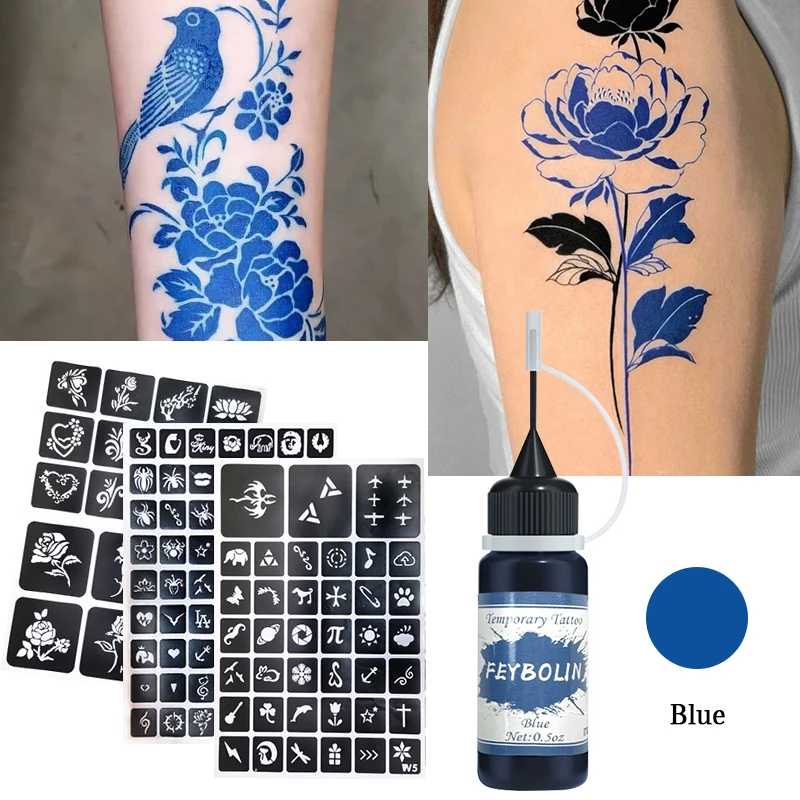Langlebige temporäre Tattoo-Tinten mit 3 Tattoo-Aufkleber-Set, freihändiges Malgel für Make-up-Trend-Party-Tattoos für Gesicht und Körper