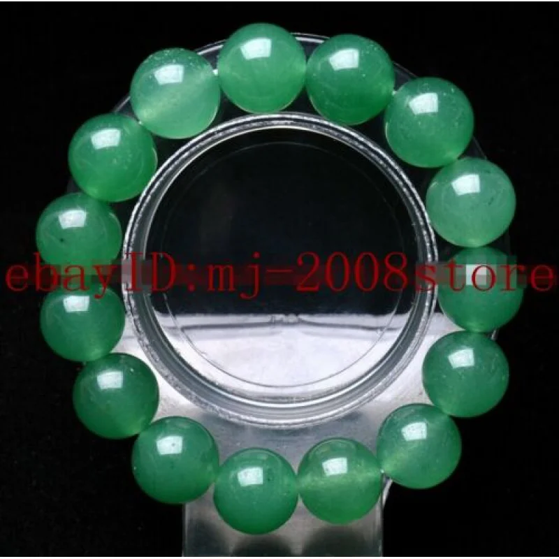 

Natural 12mm Green Chalcedony Quartz Crystal Gemstone Stretch Bracelet 6"-8.5"