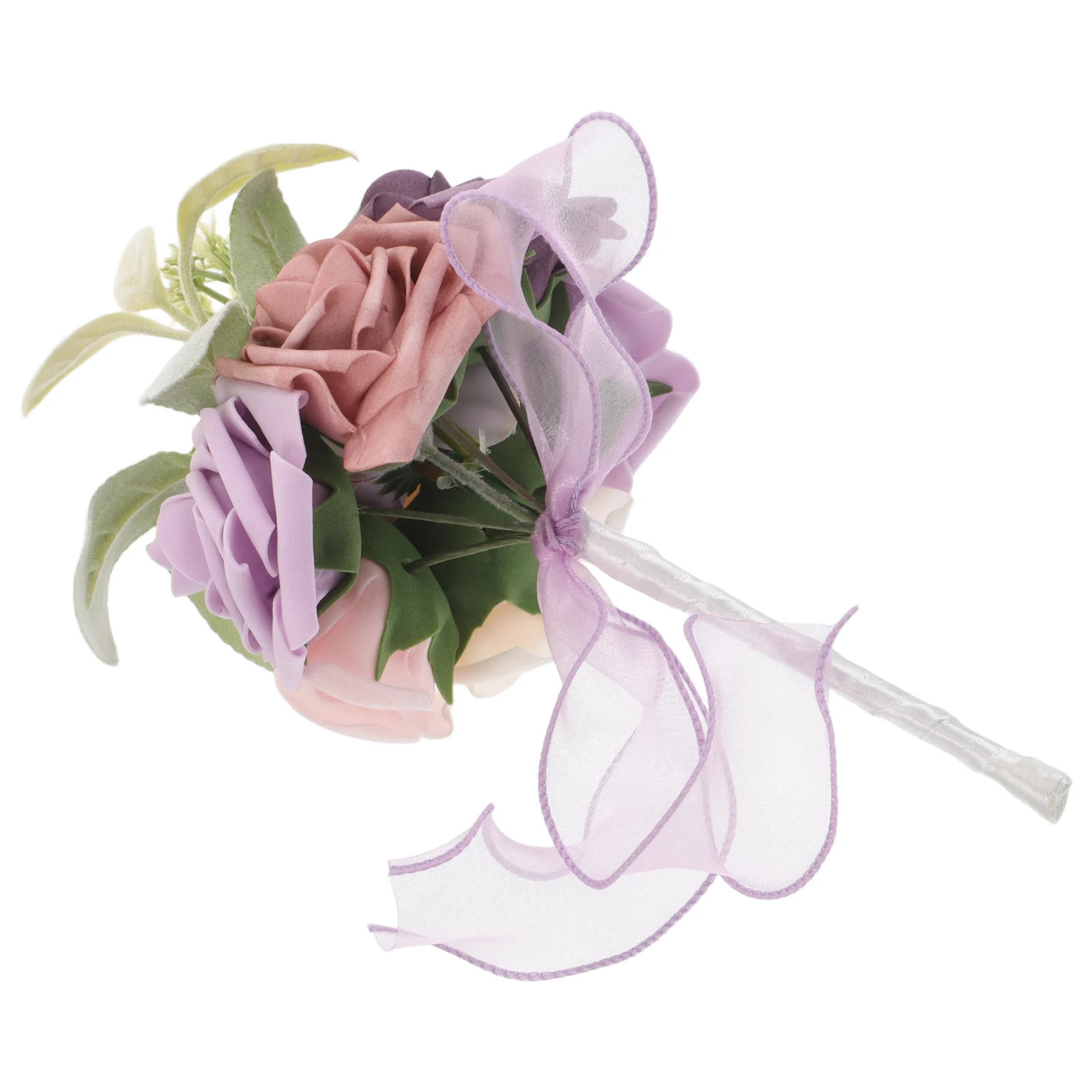 

Wedding Bouquet Bride Bridesmaid Artificial Roses Purple Fake Flowers Decoration Church Home Rustic Lightweight Faux Flower