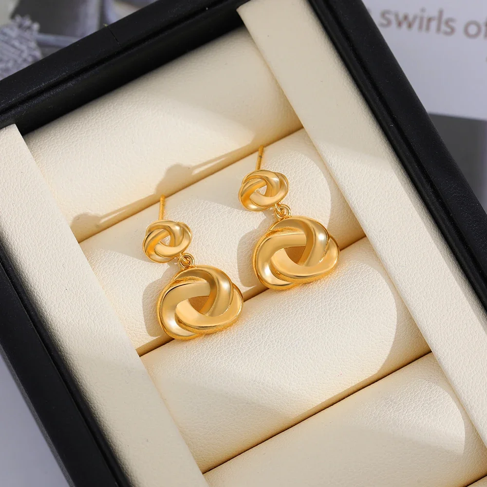 

Vintage Double Layer Twist Knot Drop Earrings for Women 18K Gold Plated Exaggerate Chunky Dangle Earrings Statement Jewelry