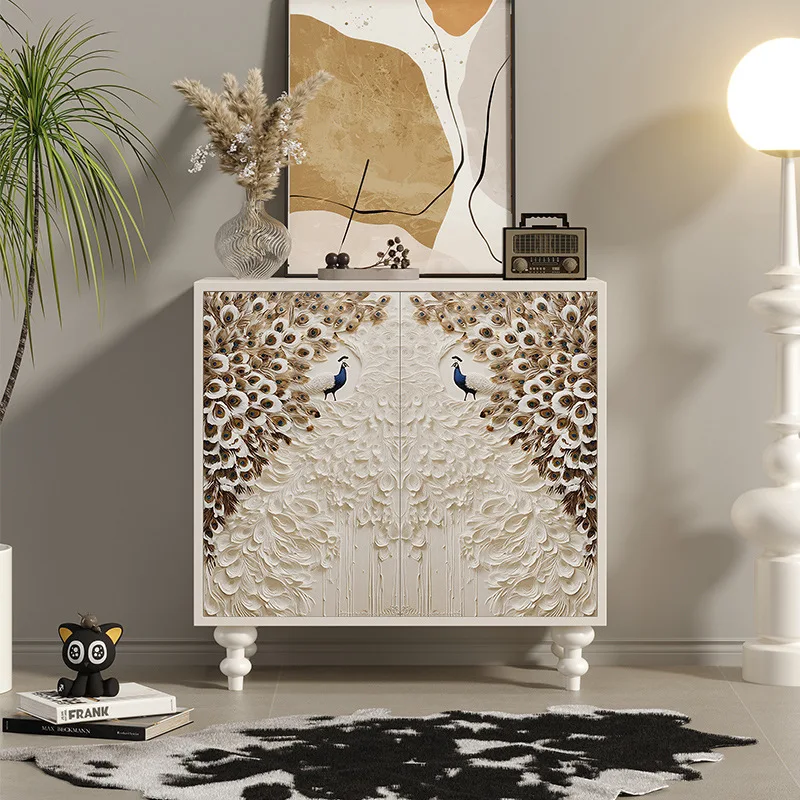 

American light luxury door cabinet household living room decorative locker modern simple art painted peacock dining side cabinet