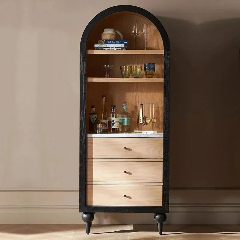Retro Color Matching Wine Cabinet American Doorless Bookshelf Furniture Nordic Minimalist Curio Cabinet