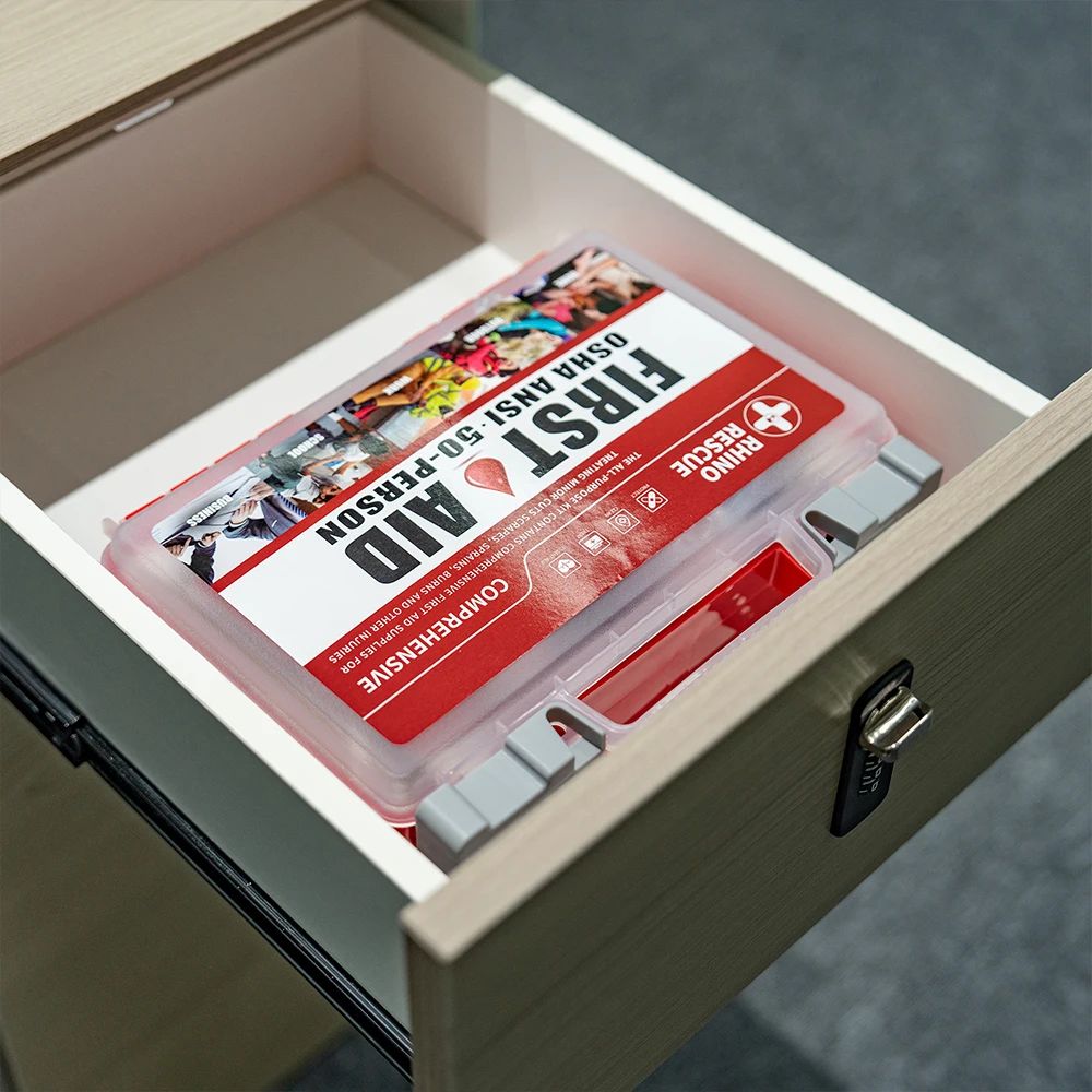 Kit de primeiros socorros completo Rhino Rescue, material médico de emergência para casa e escritório, adequado para escola, carro, ao ar livre, viagens