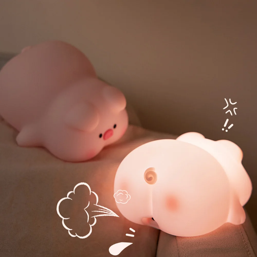 Cute Rabbit Pig Silicone Night Light Soft Light Touch Sensor Bedside Night Lamp Childern Kid Sleep Accompany Light for Gift