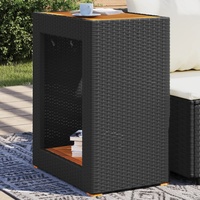 VidaXL garden side table with wood panel Black Poly Rattan