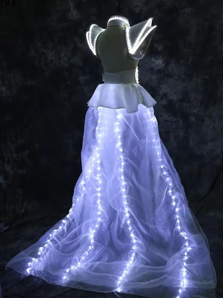 

Светящееся LED-платье для женщин, для бара, диджеев, танцев, сцены, светящийся женский жилет, нарядные свадебные комплекты, костюм для ночного клуба, рейва, косплей-одежда