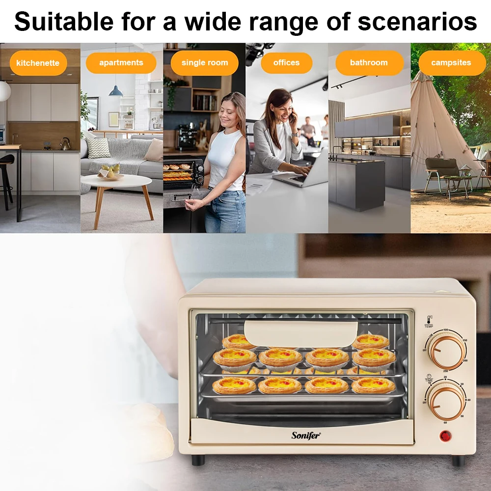 Electric Oven Sonifer SF-4042 7L 640W Mini Toaster Oven 250°C Adjustable Temperature Timer Viewing Window for Home Kitchen