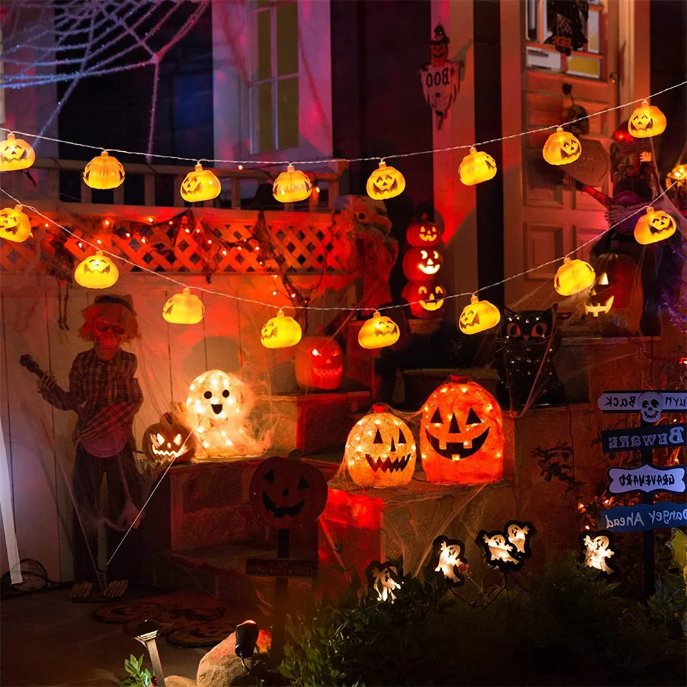 10/20/40 LEDs luci di stringa di zucca di Halloween a LED a batteria per la decorazione di feste da giardino all'aperto per interni di Halloween