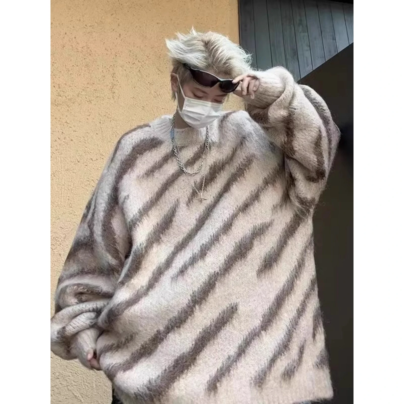 Men's Thiened Knitted Sweater Zebra Pattern Lazy Sle Outerwear Autumn Winter Large Size 300 Pou Casual Faion Polyest...