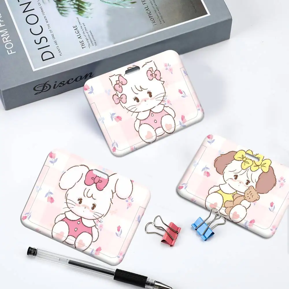 Famosos y adorables personajes M-mikko C, 1 unidad, soporte deslizante para tarjetas de identificación con ventana transparente, protector de tarjetas de identificación para oficina y escuela