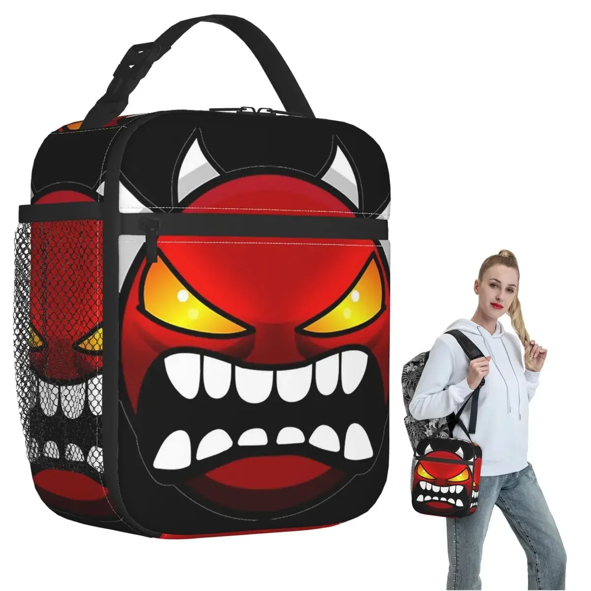 Video Game Geometry Dash Insulated Lunch Bag for Women Kids Portable Food Boxes Thermal Lunch Box Tote