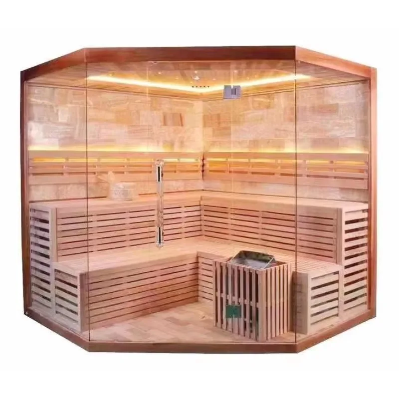 Temperature 95 Modern Indoor Wood Steam Sauna Room With Computer Control Panel Transom Windows 1 Year Warranty For 6-8 Persons