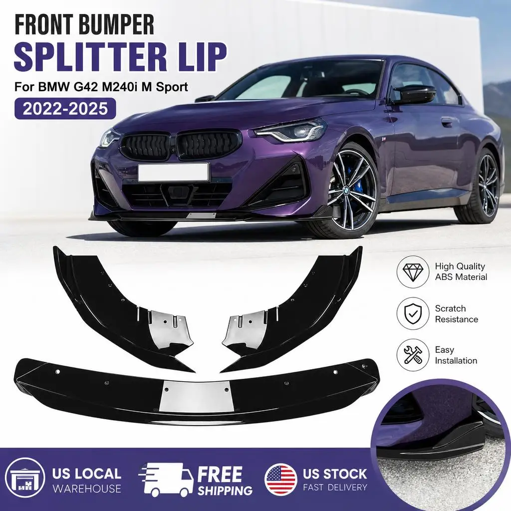 Car Front Bumper Splitter Lip Gloss Black For BMW G42 M240i M Sport 2022-2025 Performance Style BodyKit Accessories