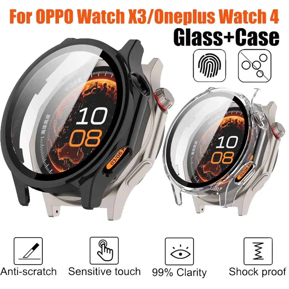 PC Case For OPPO Watch X3 Shell membrane integration HD Glass Scratch-proof Protective shell Accessories Oneplus Watch 4 Cover