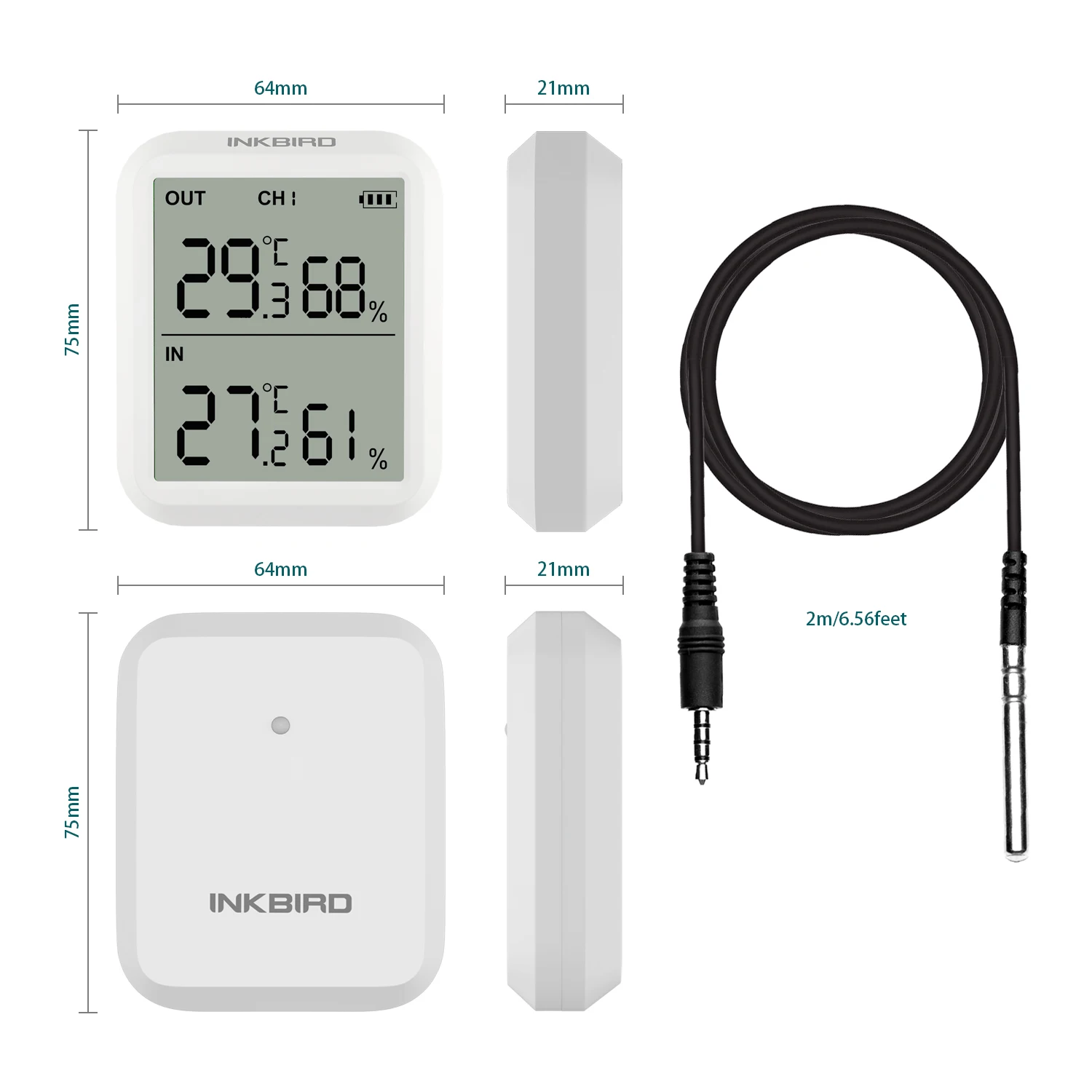 INKBIRD Digital Thermometer Hygrometer With External Probe Indoor Outdoor Wireless Temperature Humidity Monitor for Brewhouse