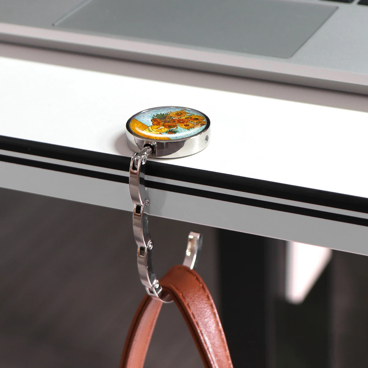 Handtaschenhaken im Ölgemälde-Stil, zusammenklappbar, Metall, Tischtaschenhalter, tragbarer Geldbörsen-Aufhänger, Zubehör, rutschfeste Mehrzweck-Haken – Detail 5