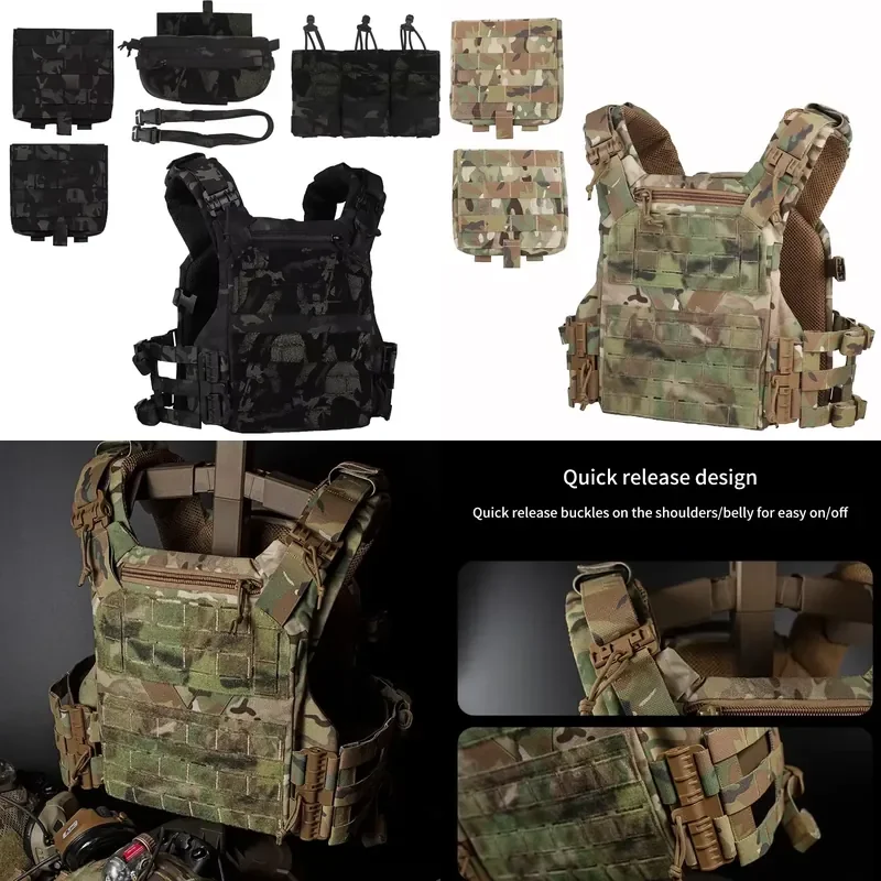 for K Series Tactical MOLLE Vest Quick Release Training Plate Carrier 3.0 Combat Vest with 5.56 Triple Mag Pouch and Tactical