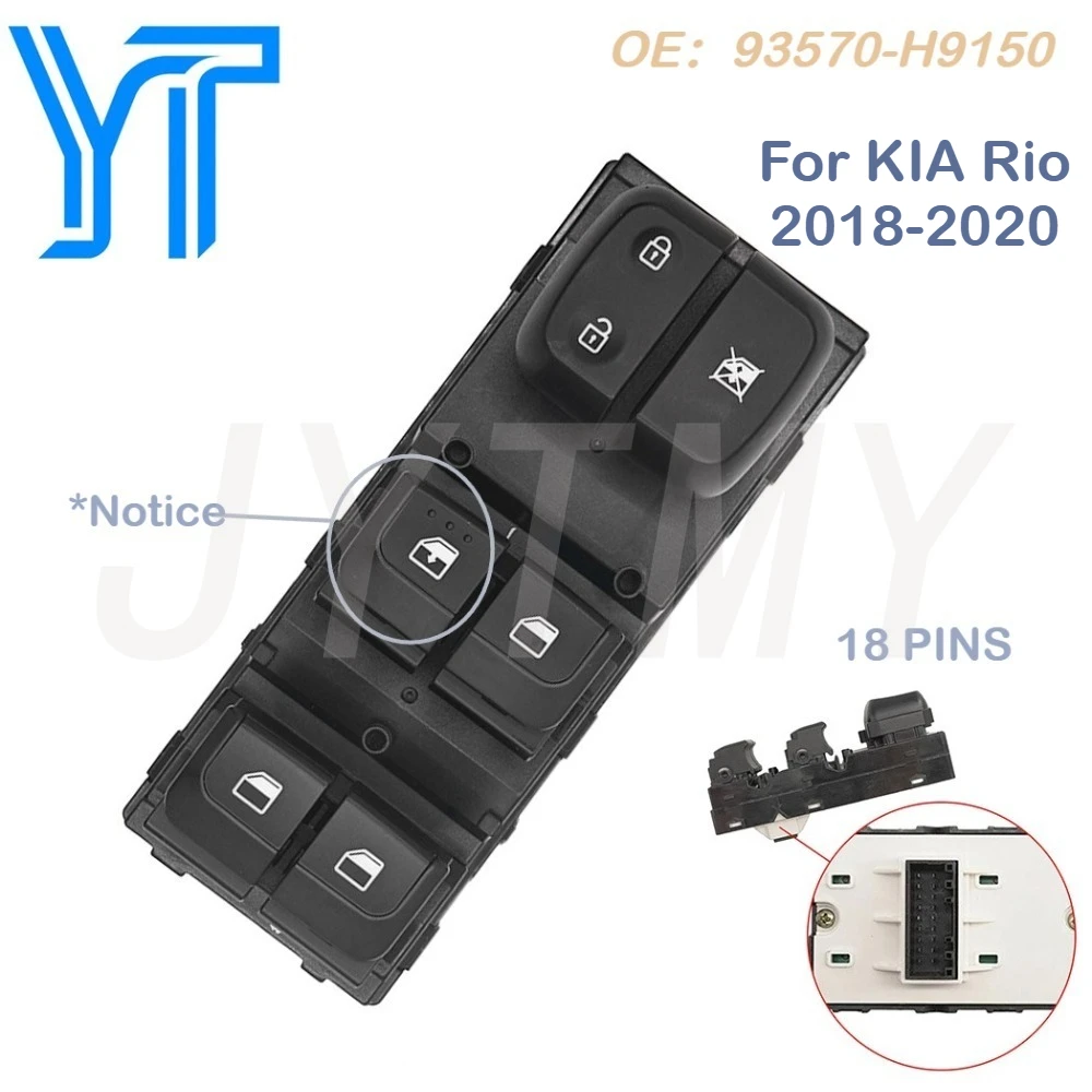 Accesorios para Auto Kia Rio 2018-2020, Interruptor Eléctrico para Ventanilla Delantera Izquierda, Lado del Conductor, Repuesto 93570-H9150