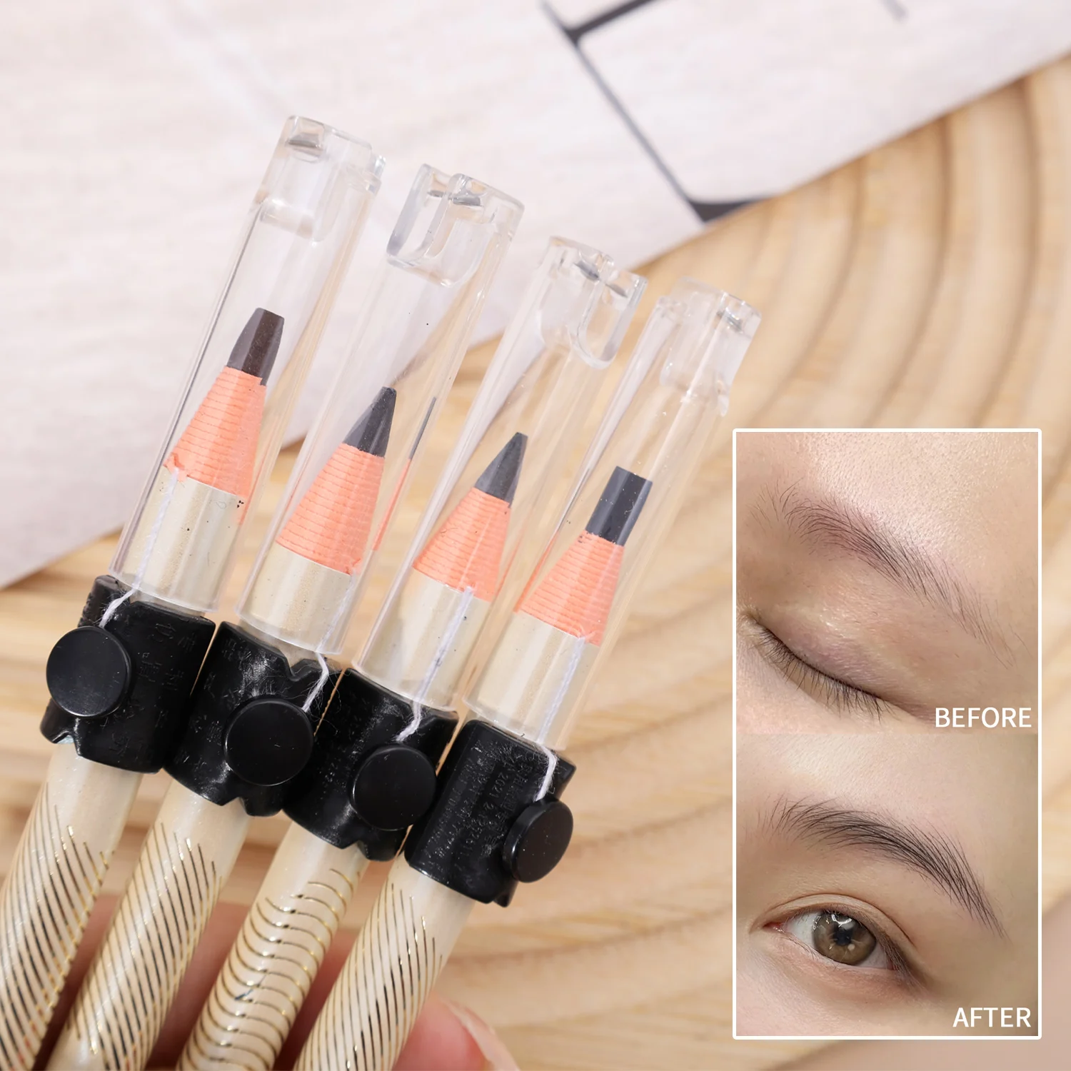 4 สีฉีกขาดสายดึง Eyebrow ปากกามินิดินสอ Sharpener Sweat Proof และ Smudge Proof Eye Brows Enhancers เครื่องสําอางค์เครื่องมือ